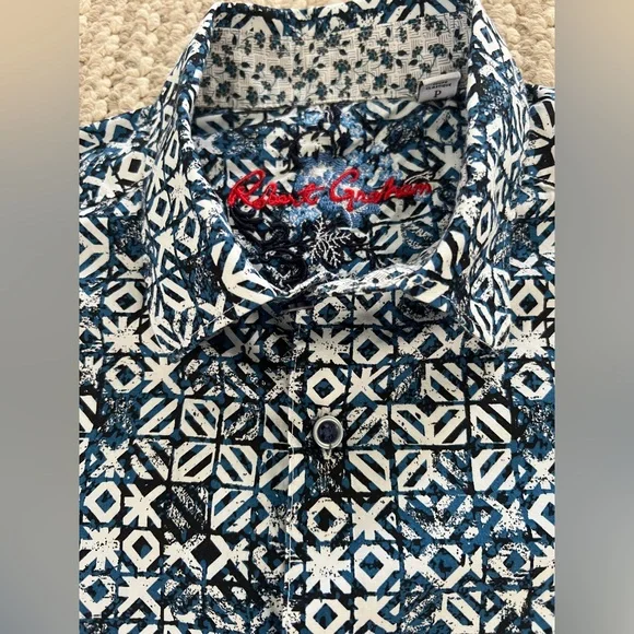 Robert Graham Men’s Small, Blu/wht, Pierson Geometric, Long Sleeve, Button down - Picture 2 of 9